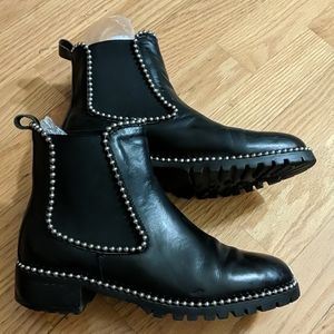 Wang Inspired Leather Booties w/Silver Beads, Sz 9